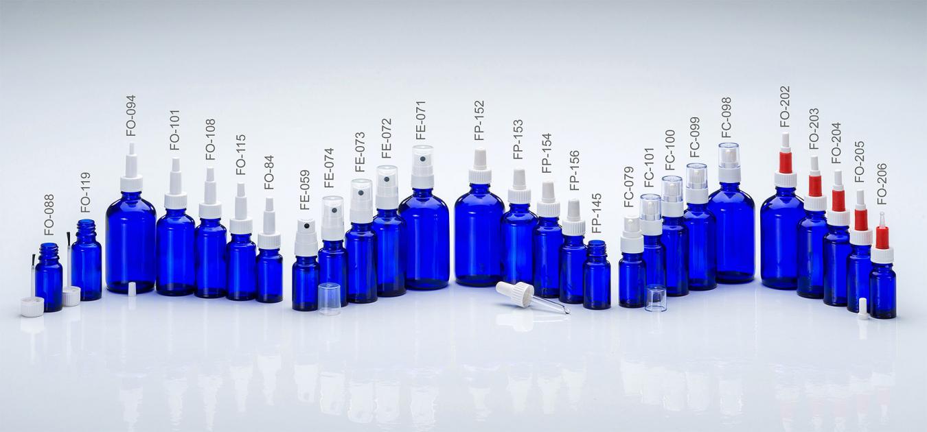 Blue glass bottles