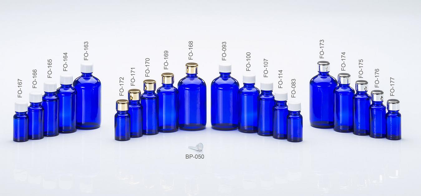 Blue glass bottles