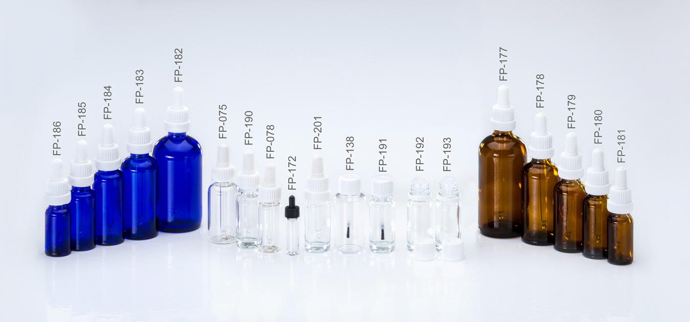 Flaschen Glas, braun, blau & klar