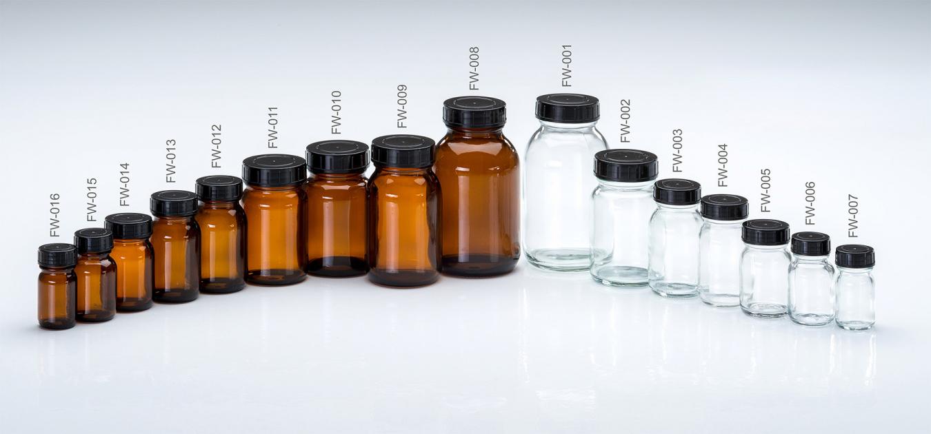 Glass Bottles wide mouth, brown & clear