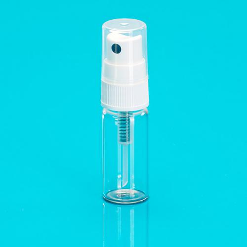 10 ml bottle clear glass,  clip cap clear, spray-head white 