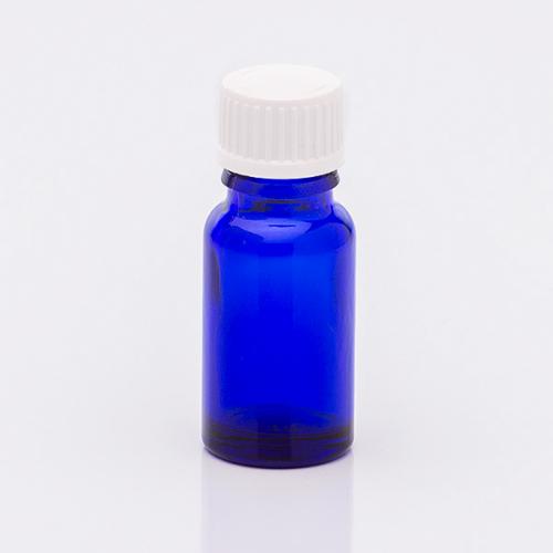 10 ml blue glass bottle DIN18, screw-lid white PP dropper-insert PE, for aqueous/oily solution 