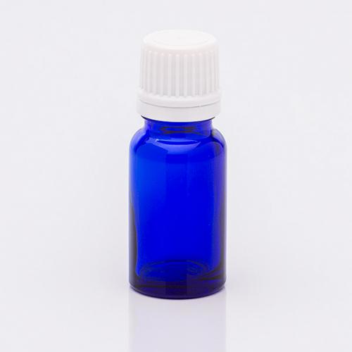 10 ml blue glass bottle DIN18, screw-lid white temperproof PP dropper-insert PE, for aqueous/oily solution 